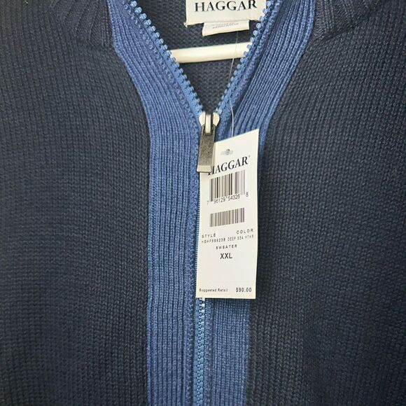 New Haggar  Men's Sweater Blue Collar Full Zip Size XXL MSRP $90 NWT Comfort - Picture 3 of 5